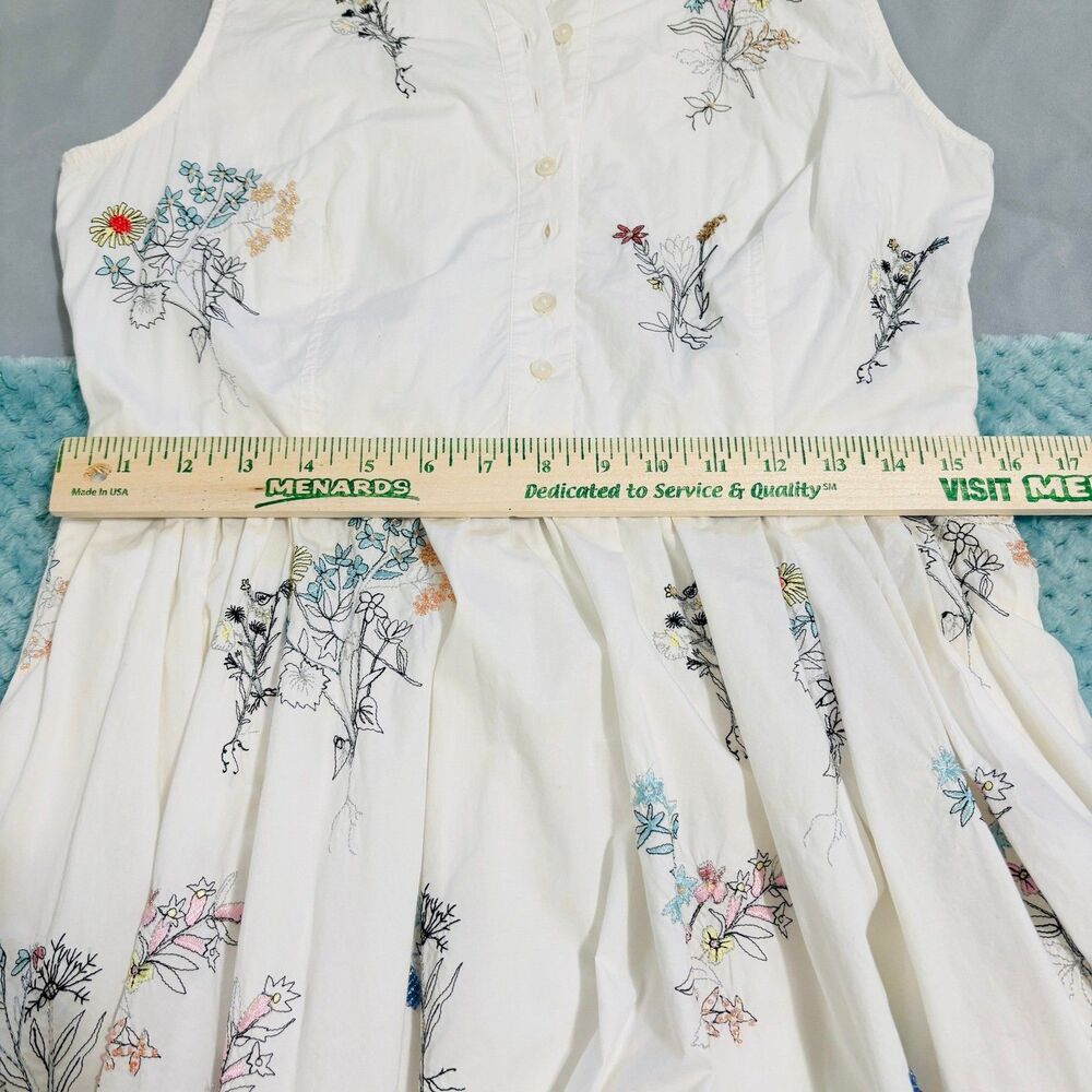 J.Crew Madison White Cotton-Poplin Floral Embroidered Dress Sz 10 Flare Skirt - Picture 10 of 12
